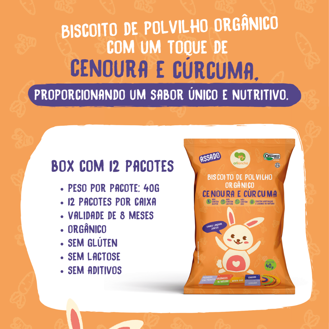 Biscoito de polvilho orgânico Cenoura e curcuma 40g